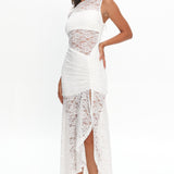 Moonlit Magic Asymmetric Neckline Lace Maxi Dress White