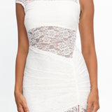 Moonlit Magic Asymmetric Neckline Lace Maxi Dress White