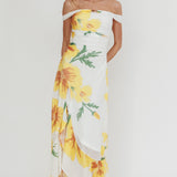 Moonlit Magic Off-Shoulder Split Maxi Dress Flower Yellow