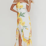 Moonlit Magic Off-Shoulder Split Maxi Dress Flower Yellow