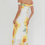 Moonlit Magic Off-Shoulder Split Maxi Dress Flower Yellow