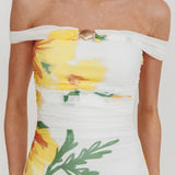 Moonlit Magic Off-Shoulder Split Maxi Dress Flower Yellow