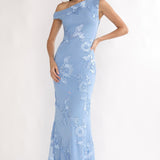 Moonlit Magic Asymmetric Neckline Embellished Maxi Dress Blue