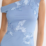 Moonlit Magic Asymmetric Neckline Embellished Maxi Dress Blue