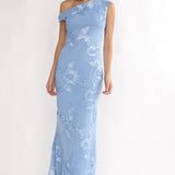 Moonlit Magic Asymmetric Neckline Embellished Maxi Dress Blue
