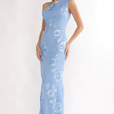 Moonlit Magic Asymmetric Neckline Embellished Maxi Dress Blue