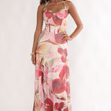 Moonlit Magic Halterneck Split Maxi Dress Floral Red