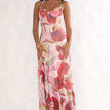 Moonlit Magic Halterneck Split Maxi Dress Floral Red
