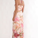 Moonlit Magic Halterneck Split Maxi Dress Floral Red