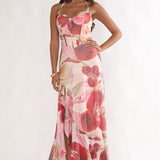Moonlit Magic Halterneck Split Maxi Dress Floral Red