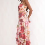 Moonlit Magic Halterneck Split Maxi Dress Floral Red