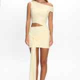 Moonlit Magic Asymmetric Neckline Mini Dress Yellow