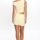 Moonlit Magic Asymmetric Neckline Mini Dress Yellow