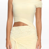 Moonlit Magic Asymmetric Neckline Mini Dress Yellow