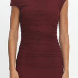 Moonlit Magic Asymmetric Neckline Slit Maxi Dress Wine