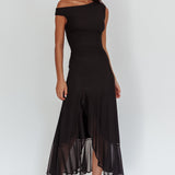 Moonlit Magic Asymmetric Neckline Maxi Dress Black