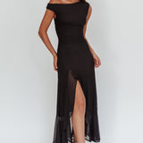 Moonlit Magic Asymmetric Neckline Maxi Dress Black