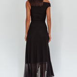 Moonlit Magic Asymmetric Neckline Maxi Dress Black