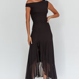 Moonlit Magic Asymmetric Neckline Maxi Dress Black