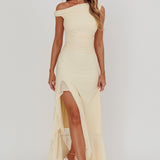 Moonlit Magic Asymmetric Neckline Maxi Dress Light Yellow