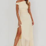 Moonlit Magic Asymmetric Neckline Maxi Dress Light Yellow