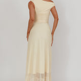 Moonlit Magic Asymmetric Neckline Maxi Dress Light Yellow