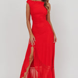 Moonlit Magic Asymmetric Neckline Maxi Dress Red