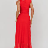 Moonlit Magic Asymmetric Neckline Maxi Dress Red