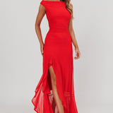 Moonlit Magic Asymmetric Neckline Maxi Dress Red