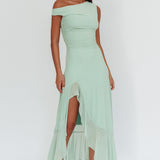 Moonlit Magic Asymmetric Neckline Maxi Dress Sage