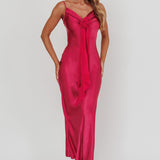 Afterglow Backless Cowl Neck Maxi Dress Berry