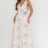 First Dates Waist Cut-Out Maxi Dress Floral Cream/Pink