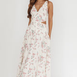 First Dates Waist Cut-Out Maxi Dress Floral Cream/Pink