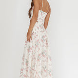 First Dates Waist Cut-Out Maxi Dress Floral Cream/Pink