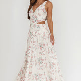 First Dates Waist Cut-Out Maxi Dress Floral Cream/Pink