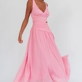 First Dates Waist Cut-Out Maxi Dress Pink