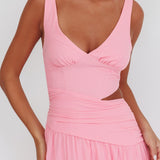 First Dates Waist Cut-Out Maxi Dress Pink