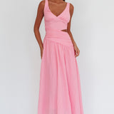 First Dates Waist Cut-Out Maxi Dress Pink