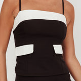 Switched On Faux Pocket Cami Top Black