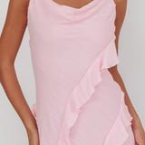 Panama Bay Ruffle Trim Cowl Neck Maxi Dress Pink