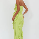 Panama Bay Ruffle Trim Cowl Neck Maxi Dress Sage