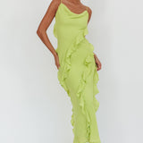 Panama Bay Ruffle Trim Cowl Neck Maxi Dress Sage