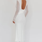 Lustre Open Back Mesh Maxi Dress White