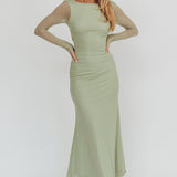 Lustre Open Back Mesh Maxi Dress Sage