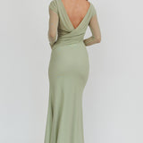 Lustre Open Back Mesh Maxi Dress Sage