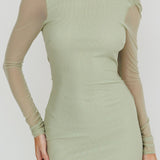 Lustre Open Back Mesh Maxi Dress Sage