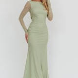 Lustre Open Back Mesh Maxi Dress Sage
