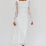 Lustre Open Back Mesh Maxi Dress White