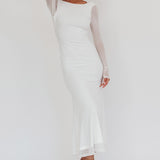 Lustre Open Back Mesh Maxi Dress White