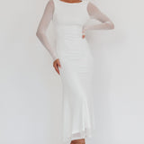 Lustre Open Back Mesh Maxi Dress White